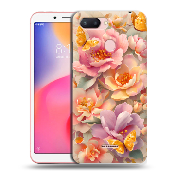 Силиконовый чехол на Xiaomi RedMi 6 с принтом Цветы и бабочки