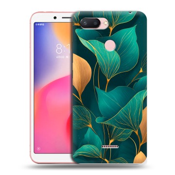 Силиконовый чехол на Xiaomi RedMi 6 с принтом Листья и золото