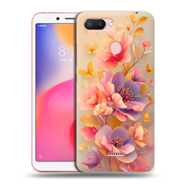 Силиконовый чехол на Xiaomi RedMi 6 с принтом Цветы и бабочки Силиконовый чехол на Xiaomi RedMi 6 с принтом Цветы и бабочки