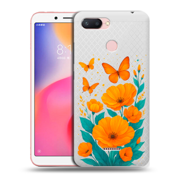 Силиконовый чехол на Xiaomi RedMi 6 с принтом цветы бабочки Силиконовый чехол на Xiaomi RedMi 6 с принтом цветы бабочки