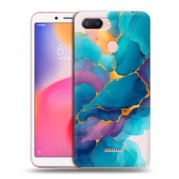 Силиконовый чехол на Xiaomi RedMi 6 с принтом Мрамор блестки Силиконовый чехол на Xiaomi RedMi 6 с принтом Мрамор блестки