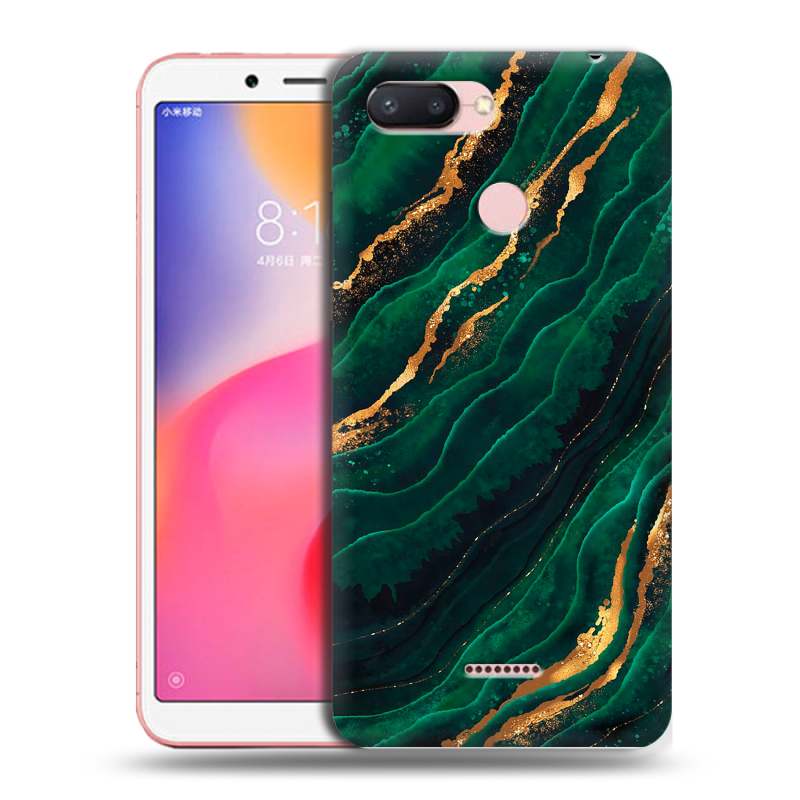 Силиконовый чехол на Xiaomi RedMi 6 с принтом Мрамор зеленое золото Силиконовый чехол на Xiaomi RedMi 6 с принтом Мрамор зеленое золото