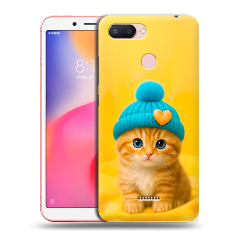 Силиконовый противоударный чехол на Xiaomi RedMi 6 с принтом Котенок в шапке Силиконовый противоударный чехол на Xiaomi RedMi 6 с принтом Котенок в шапке