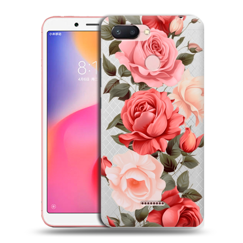 Силиконовый противоударный чехол на Xiaomi RedMi 6 с принтом Розы Силиконовый противоударный чехол на Xiaomi RedMi 6 с принтом Розы