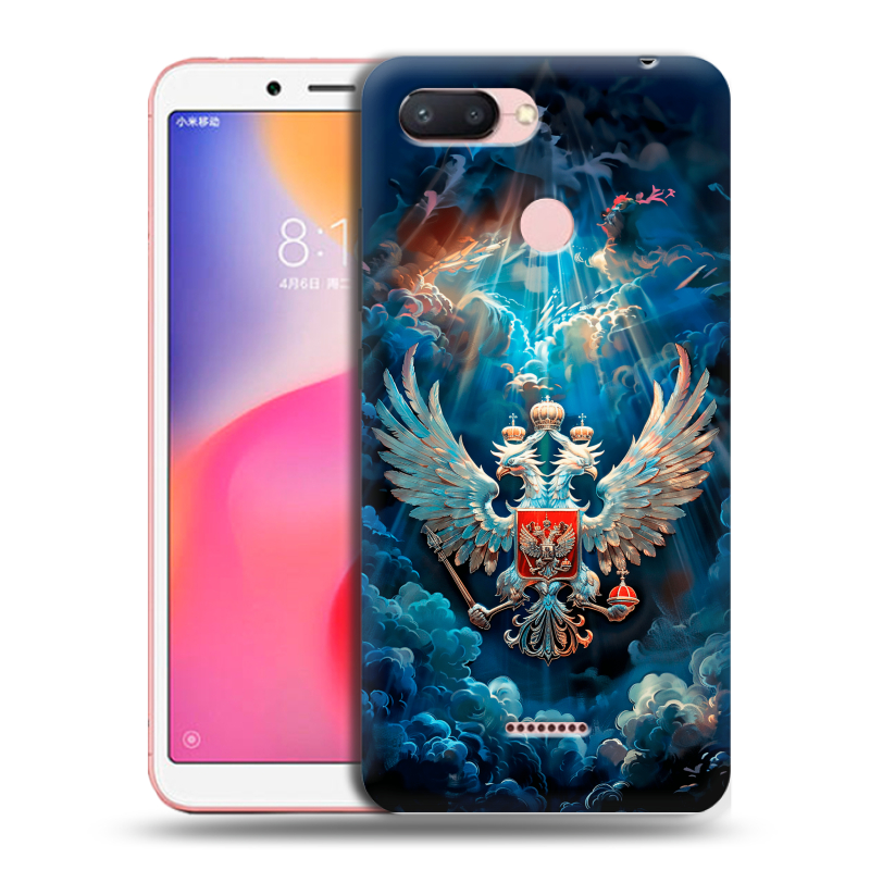 Пластиковый чехол на Xiaomi RedMi 6 с принтом Герб флаг России Пластиковый чехол на Xiaomi RedMi 6 с принтом Герб флаг России