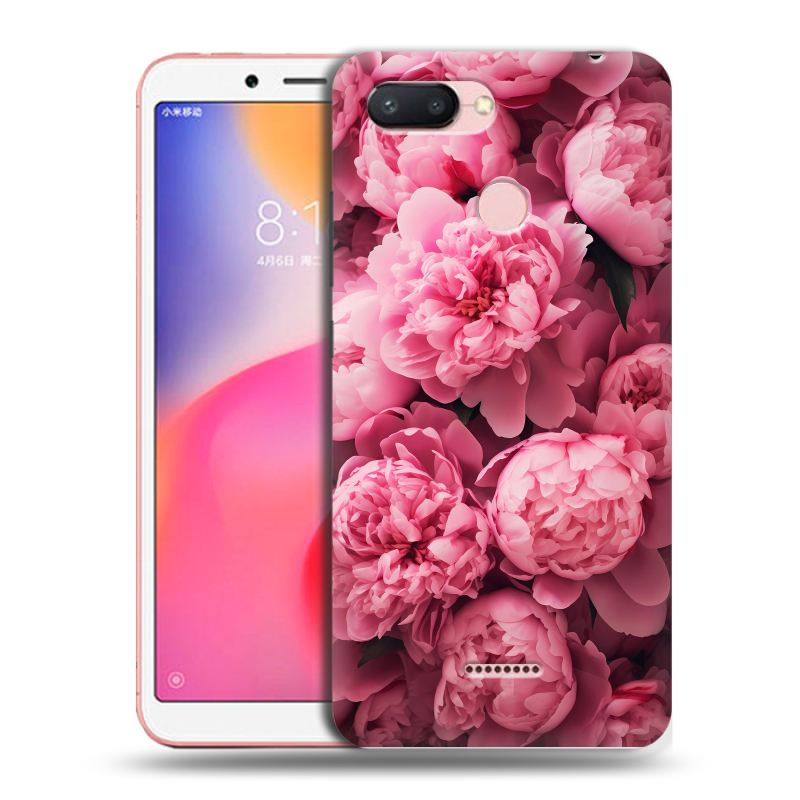 Силиконовый противоударный чехол на Xiaomi RedMi 6 с принтом цветы пионы Силиконовый противоударный чехол на Xiaomi RedMi 6 с принтом цветы пионы