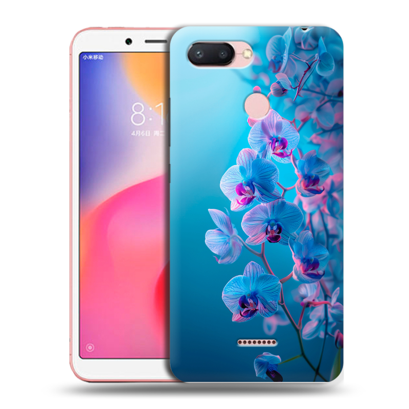 Силиконовый противоударный чехол на Xiaomi RedMi 6 с принтом голубые орхидеи Силиконовый противоударный чехол на Xiaomi RedMi 6 с принтом голубые орхидеи