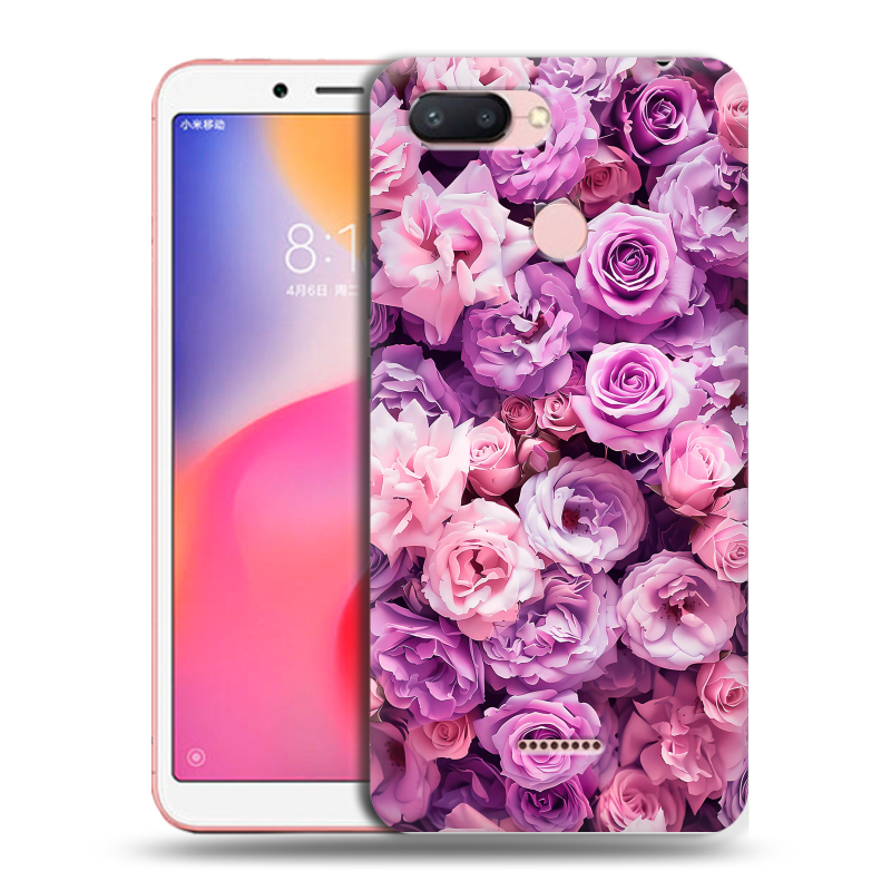 Пластиковый чехол на Xiaomi RedMi 6 с принтом лавандовые розы Пластиковый чехол на Xiaomi RedMi 6 с принтом лавандовые розы