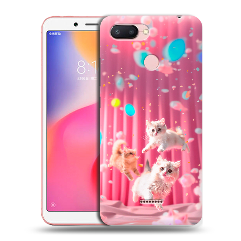 Пластиковый чехол на Xiaomi RedMi 6 с принтом милые котики Пластиковый чехол на Xiaomi RedMi 6 с принтом милые котики
