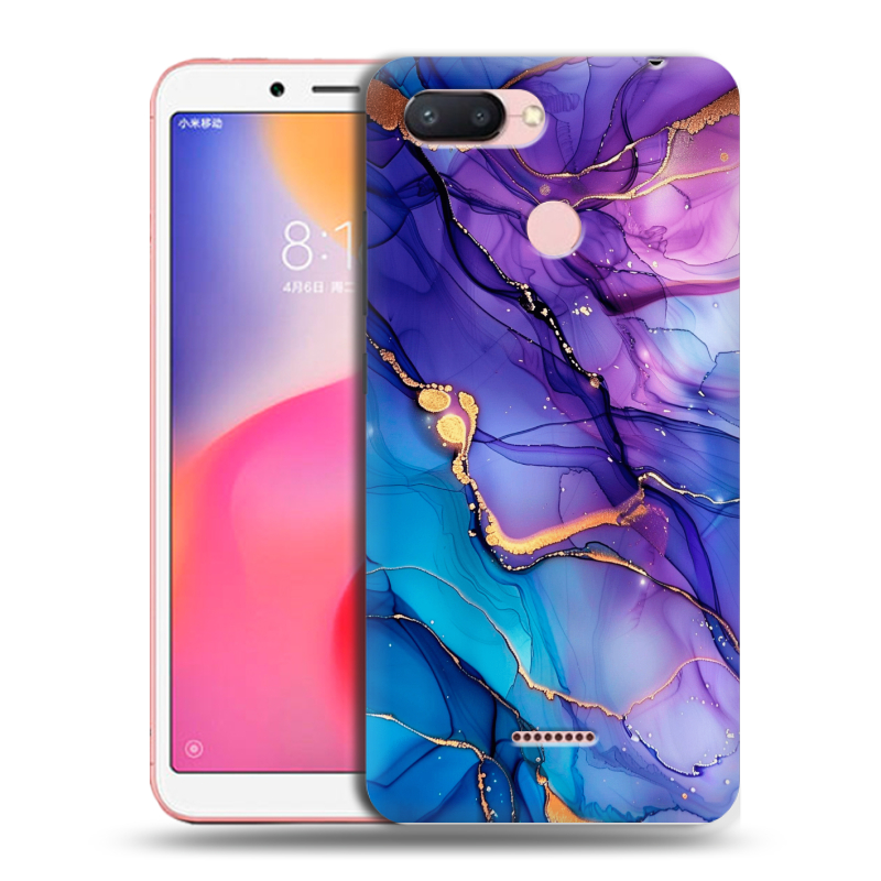 Силиконовый чехол на Xiaomi RedMi 6 с принтом синий мрамор Силиконовый чехол на Xiaomi RedMi 6 с принтом синий мрамор