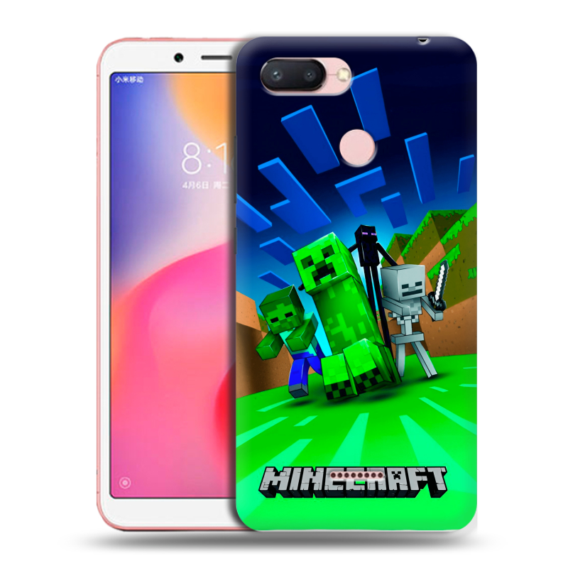 Силиконовый противоударный чехол на Xiaomi RedMi 6 с принтом Майнкрафт Силиконовый противоударный чехол на Xiaomi RedMi 6 с принтом Майнкрафт