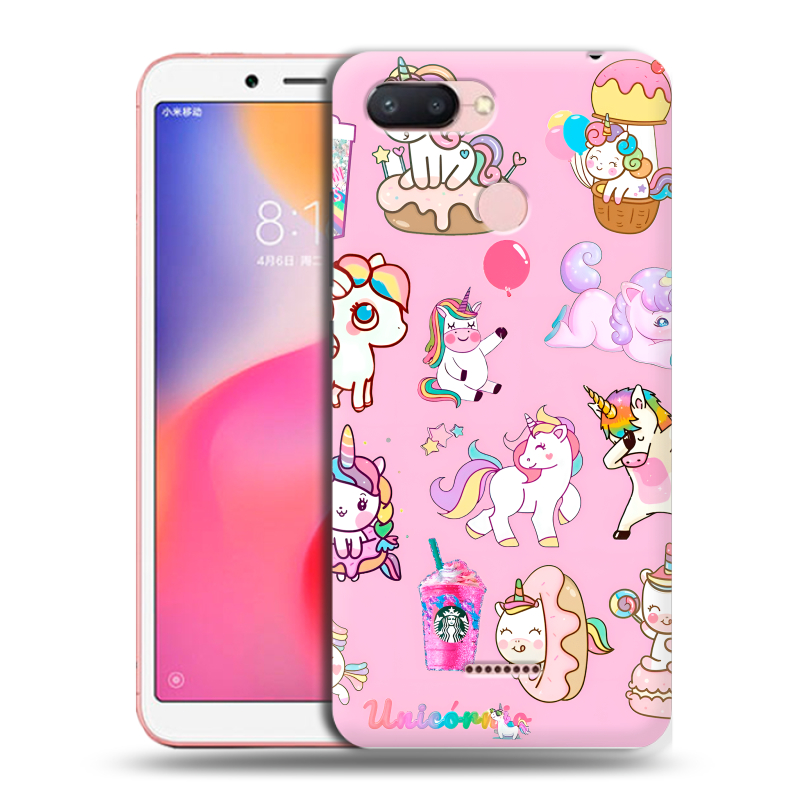 Пластиковый чехол на Xiaomi RedMi 6 с принтом розовые единороги Пластиковый чехол на Xiaomi RedMi 6 с принтом розовые единороги