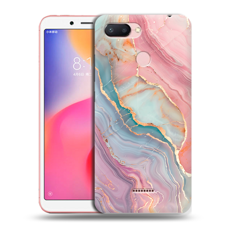 Силиконовый противоударный чехол на Xiaomi RedMi 6 с принтом розовый мрамор Силиконовый противоударный чехол на Xiaomi RedMi 6 с принтом розовый мрамор