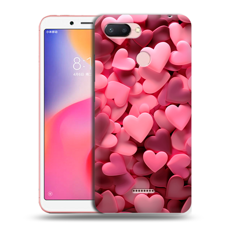 Пластиковый чехол на Xiaomi RedMi 6 с принтом розовые сердечки Пластиковый чехол на Xiaomi RedMi 6 с принтом розовые сердечки