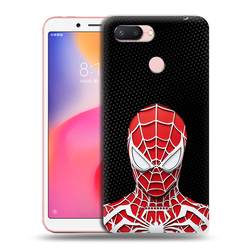 Силиконовый противоударный чехол на Xiaomi RedMi 6 с принтом человек паук spiderman Силиконовый противоударный чехол на Xiaomi RedMi 6 с принтом человек паук spiderman