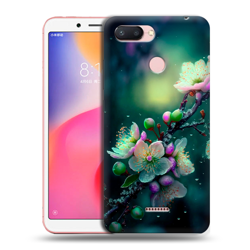 Пластиковый чехол на Xiaomi RedMi 6 с принтом Цветы и мрамор Пластиковый чехол на Xiaomi RedMi 6 с принтом Цветы и мрамор