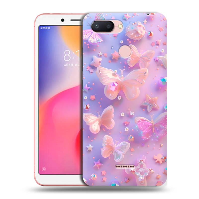 Пластиковый чехол на Xiaomi RedMi 6 с принтом Бабочки Пластиковый чехол на Xiaomi RedMi 6 с принтом Бабочки