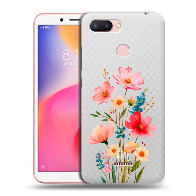 Силиконовый противоударный чехол на Xiaomi RedMi 6 с принтом Цветы Силиконовый противоударный чехол на Xiaomi RedMi 6 с принтом Цветы