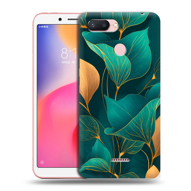 Пластиковый чехол на Xiaomi RedMi 6 с принтом Листья и золото Пластиковый чехол на Xiaomi RedMi 6 с принтом Листья и золото