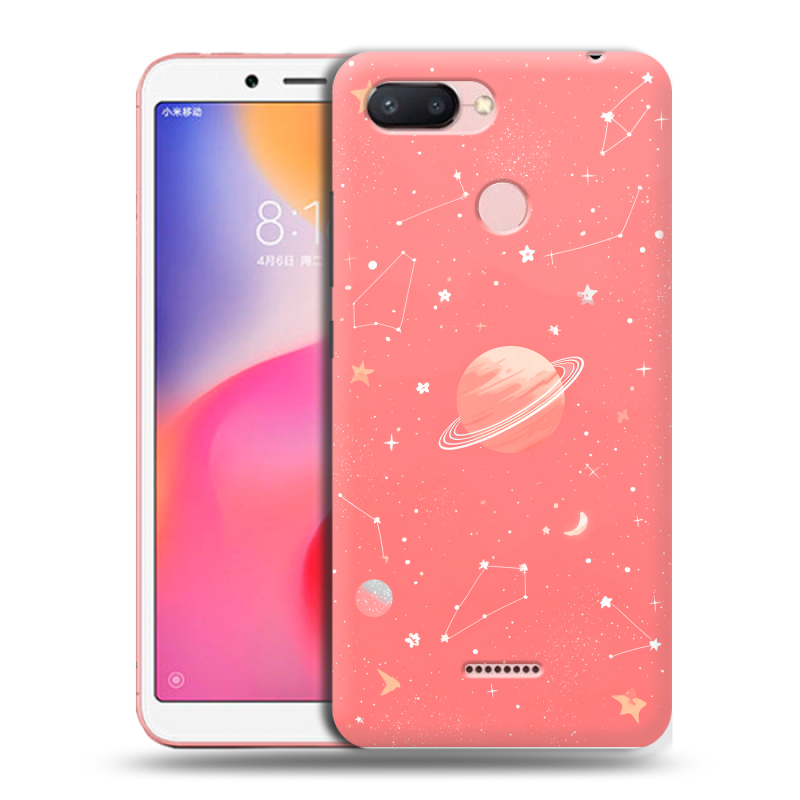 Силиконовый противоударный чехол на Xiaomi RedMi 6 с принтом Розовый космос Силиконовый противоударный чехол на Xiaomi RedMi 6 с принтом Розовый космос