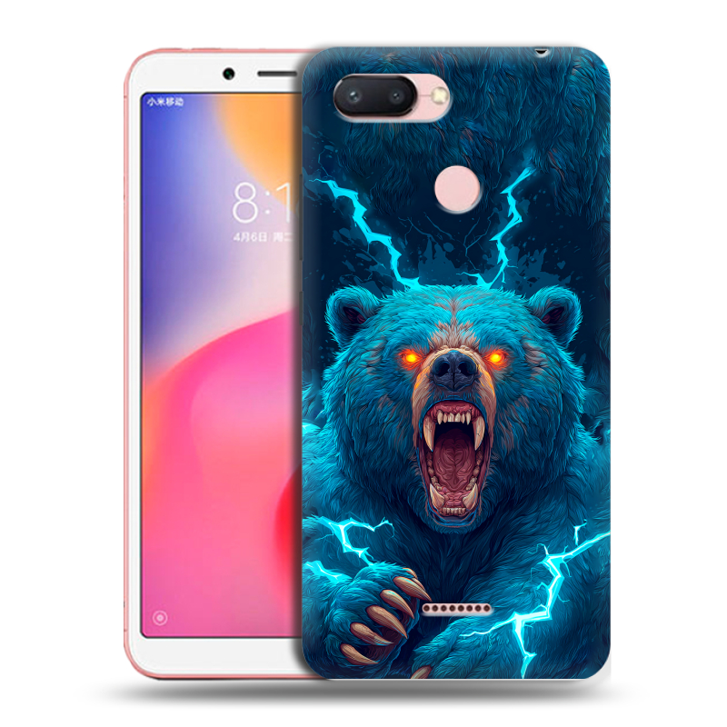 Силиконовый противоударный чехол на Xiaomi RedMi 6 с принтом Медведь Силиконовый противоударный чехол на Xiaomi RedMi 6 с принтом Медведь