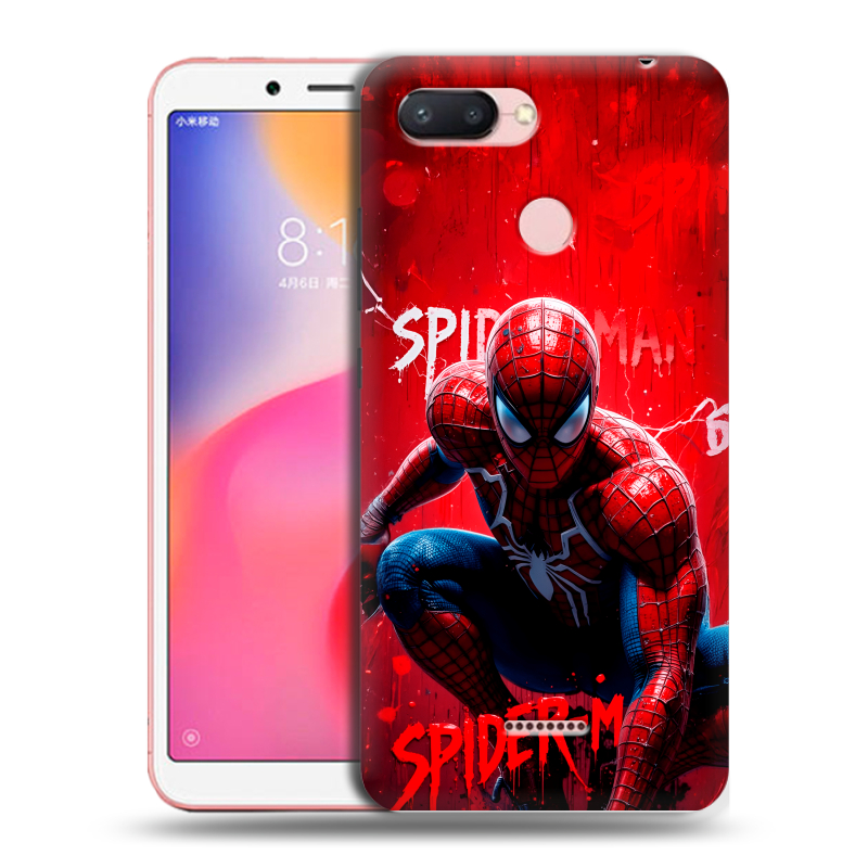 Силиконовый противоударный чехол на Xiaomi RedMi 6 с принтом Spiderman Человек паук Силиконовый противоударный чехол на Xiaomi RedMi 6 с принтом Spiderman Человек паук