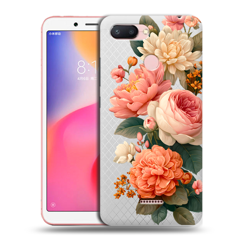 Пластиковый чехол на Xiaomi RedMi 6 с принтом цветы Пластиковый чехол на Xiaomi RedMi 6 с принтом цветы