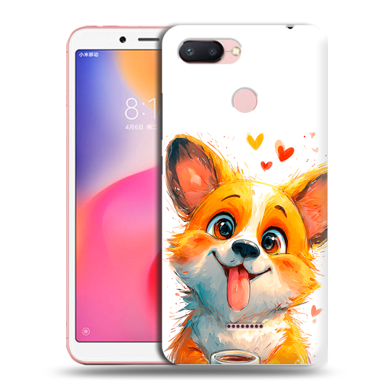 Силиконовый противоударный чехол на Xiaomi RedMi 6 с принтом корги Силиконовый противоударный чехол на Xiaomi RedMi 6 с принтом корги