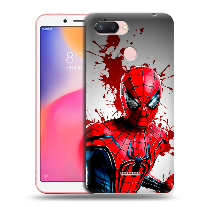 Силиконовый противоударный чехол на Xiaomi RedMi 6 с принтом Spiderman Человек паук Силиконовый противоударный чехол на Xiaomi RedMi 6 с принтом Spiderman Человек паук