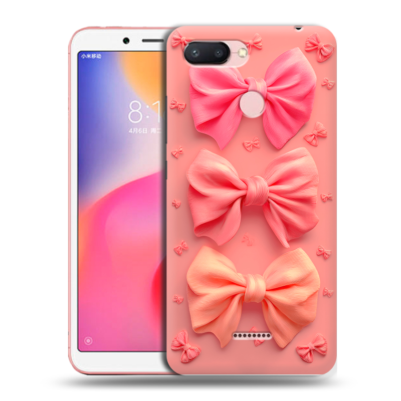 Силиконовый противоударный чехол на Xiaomi RedMi 6 с принтом Розовые бантики Силиконовый противоударный чехол на Xiaomi RedMi 6 с принтом Розовые бантики