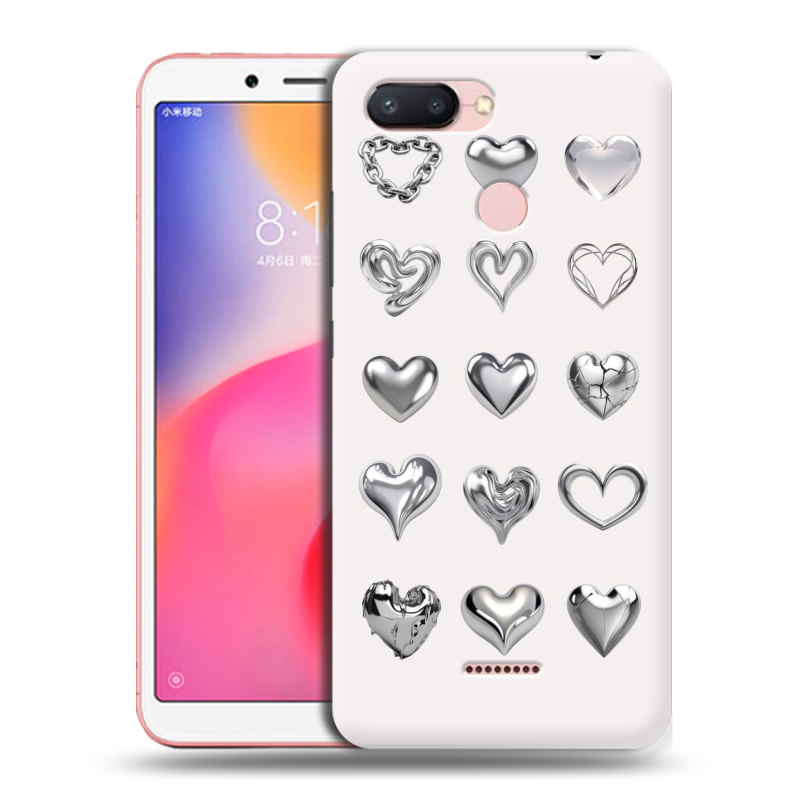 Пластиковый чехол на Xiaomi RedMi 6 с принтом Y2K сердечки Пластиковый чехол на Xiaomi RedMi 6 с принтом Y2K сердечки