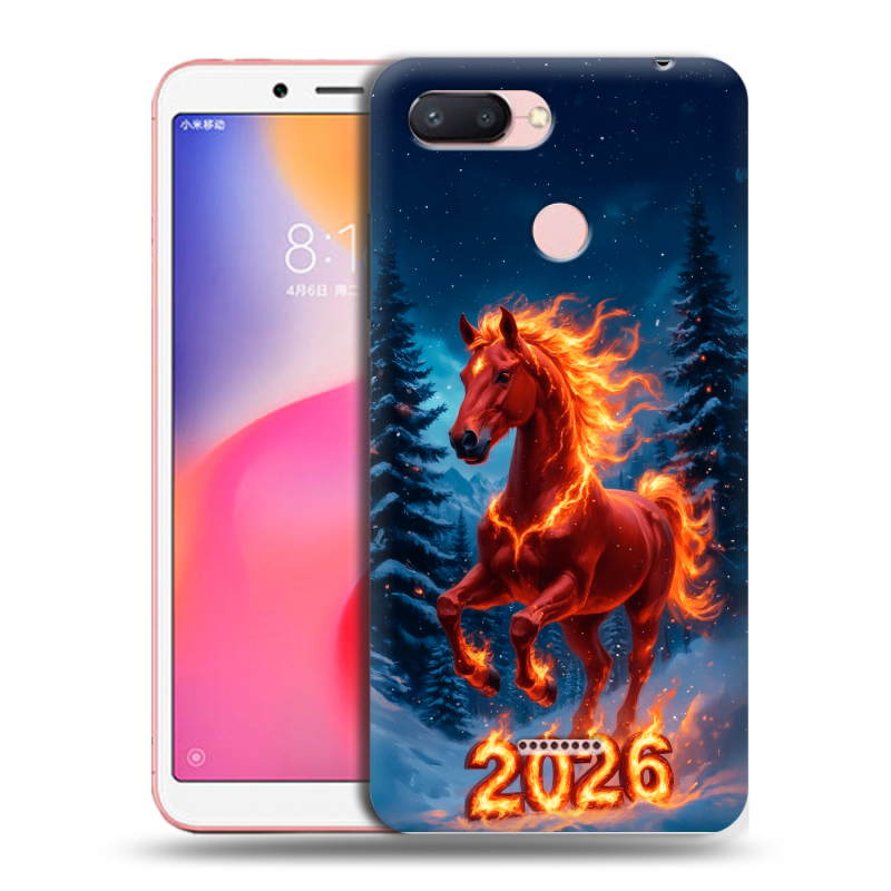 Силиконовый чехол на Xiaomi RedMi 6 с принтом Новый год коня Силиконовый чехол на Xiaomi RedMi 6 с принтом Новый год коня