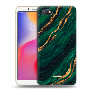 Силиконовый противоударный чехол на Xiaomi RedMi 6A с принтом Мрамор зеленое золото Силиконовый противоударный чехол на Xiaomi RedMi 6A с принтом Мрамор зеленое золото
