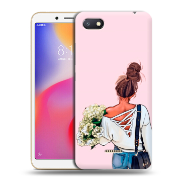 Силиконовый противоударный чехол на Xiaomi RedMi 6A с принтом Девушка и букет Силиконовый противоударный чехол на Xiaomi RedMi 6A с принтом Девушка и букет