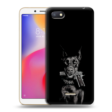 Силиконовый противоударный чехол на Xiaomi RedMi 6A с принтом Доберман и пистолет Силиконовый противоударный чехол на Xiaomi RedMi 6A с принтом Доберман и пистолет
