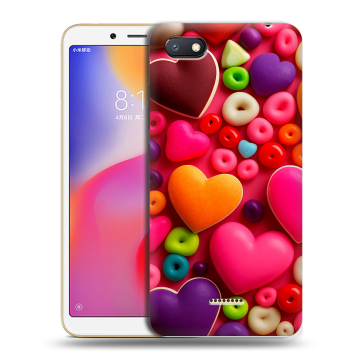 Силиконовый противоударный чехол на Xiaomi RedMi 6A с принтом Сердечки Силиконовый противоударный чехол на Xiaomi RedMi 6A с принтом Сердечки