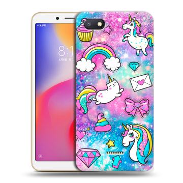 Силиконовый противоударный чехол на Xiaomi RedMi 6A с принтом Единороги Силиконовый противоударный чехол на Xiaomi RedMi 6A с принтом Единороги