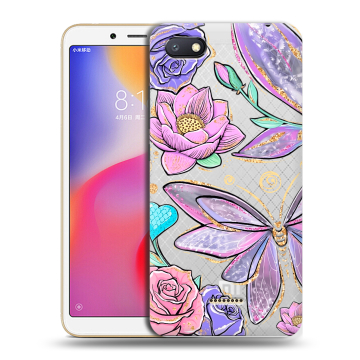 Силиконовый противоударный чехол на Xiaomi RedMi 6A с принтом Бабочки и цветы Силиконовый противоударный чехол на Xiaomi RedMi 6A с принтом Бабочки и цветы