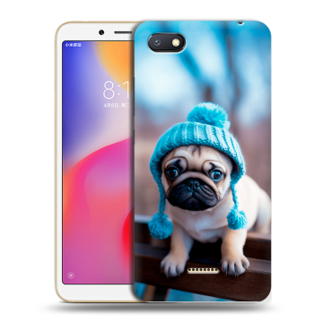 Силиконовый противоударный чехол на Xiaomi RedMi 6A с принтом Мопс в шапке Силиконовый противоударный чехол на Xiaomi RedMi 6A с принтом Мопс в шапке