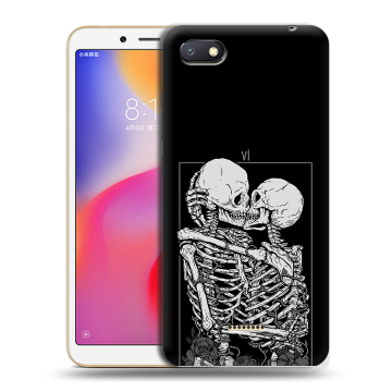 Силиконовый противоударный чехол на Xiaomi RedMi 6A с принтом Поцелуй скелетов Силиконовый противоударный чехол на Xiaomi RedMi 6A с принтом Поцелуй скелетов