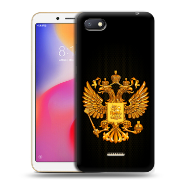 Силиконовый противоударный чехол на Xiaomi RedMi 6A с принтом Герб России желтый Силиконовый противоударный чехол на Xiaomi RedMi 6A с принтом Герб России желтый