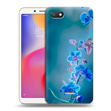 Силиконовый противоударный чехол на Xiaomi RedMi 6A с принтом Голубые цветы Силиконовый противоударный чехол на Xiaomi RedMi 6A с принтом Голубые цветы