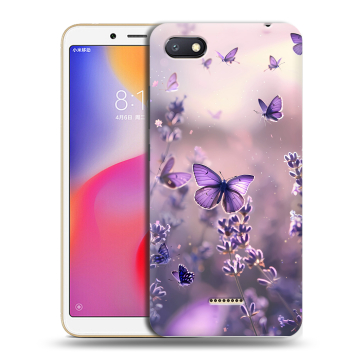 Силиконовый противоударный чехол на Xiaomi RedMi 6A с принтом бабочки и лаванда Силиконовый противоударный чехол на Xiaomi RedMi 6A с принтом бабочки и лаванда