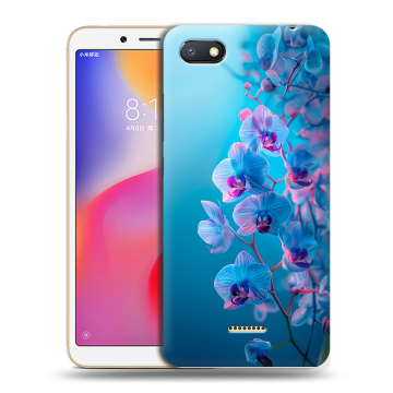 Силиконовый противоударный чехол на Xiaomi RedMi 6A с принтом голубые орхидеи Силиконовый противоударный чехол на Xiaomi RedMi 6A с принтом голубые орхидеи