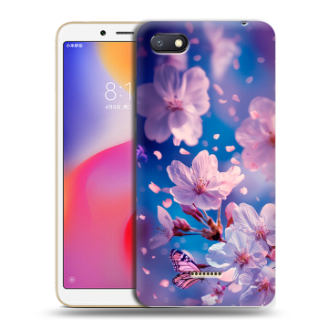 Силиконовый противоударный чехол на Xiaomi RedMi 6A с принтом цветы бабочки Силиконовый противоударный чехол на Xiaomi RedMi 6A с принтом цветы бабочки