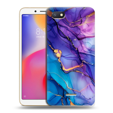 Силиконовый противоударный чехол на Xiaomi RedMi 6A с принтом синий мрамор Силиконовый противоударный чехол на Xiaomi RedMi 6A с принтом синий мрамор