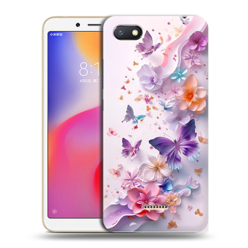 Силиконовый противоударный чехол на Xiaomi RedMi 6A с принтом цветы бабочки Силиконовый противоударный чехол на Xiaomi RedMi 6A с принтом цветы бабочки