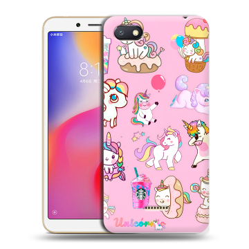 Силиконовый противоударный чехол на Xiaomi RedMi 6A с принтом розовые единороги Силиконовый противоударный чехол на Xiaomi RedMi 6A с принтом розовые единороги