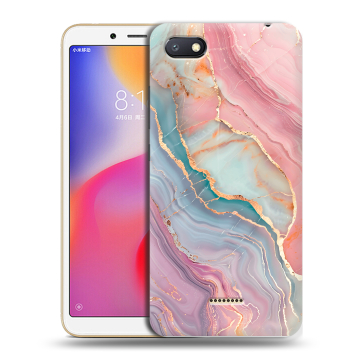 Силиконовый противоударный чехол на Xiaomi RedMi 6A с принтом розовый мрамор Силиконовый противоударный чехол на Xiaomi RedMi 6A с принтом розовый мрамор