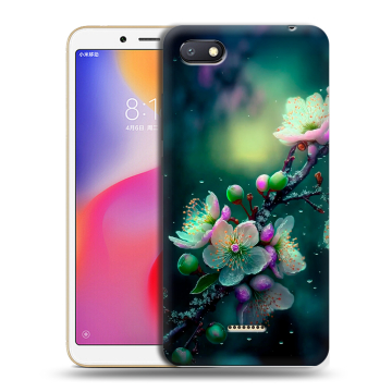 Силиконовый противоударный чехол на Xiaomi RedMi 6A с принтом Цветы и мрамор Силиконовый противоударный чехол на Xiaomi RedMi 6A с принтом Цветы и мрамор